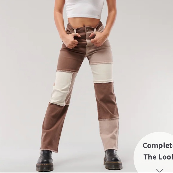 Hollister Denim - Ultra High Rise Brown patchwork dad jeans
